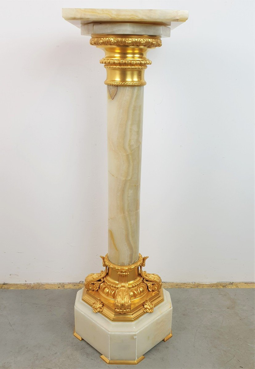 Large Column In Onyx And Gilt Bronze Rotatinr Top 19th Century-photo-4