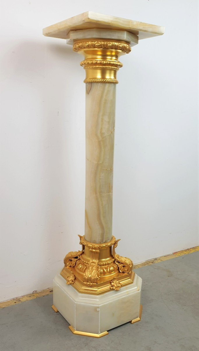 Large Column In Onyx And Gilt Bronze Rotatinr Top 19th Century-photo-4