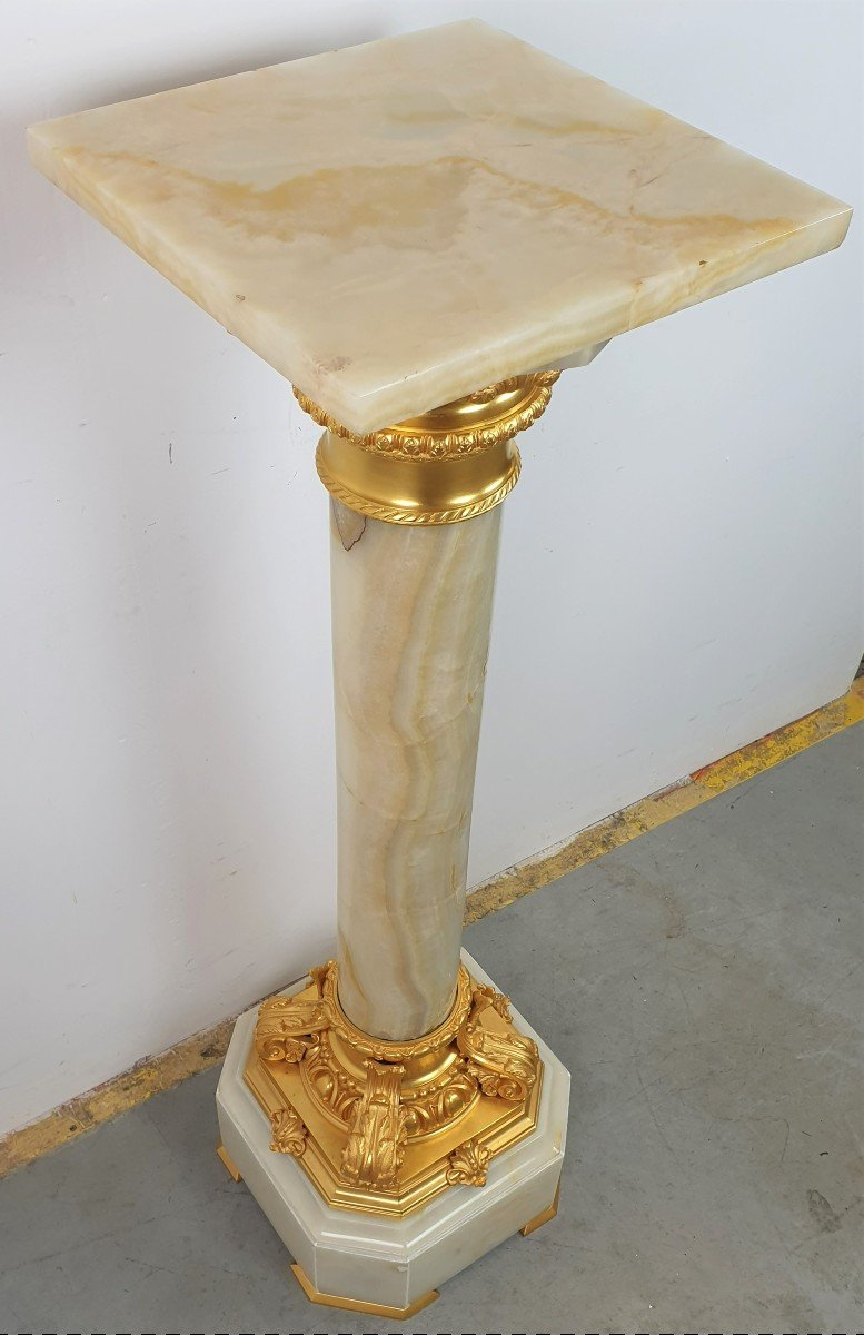 Large Column In Onyx And Gilt Bronze Rotatinr Top 19th Century-photo-5