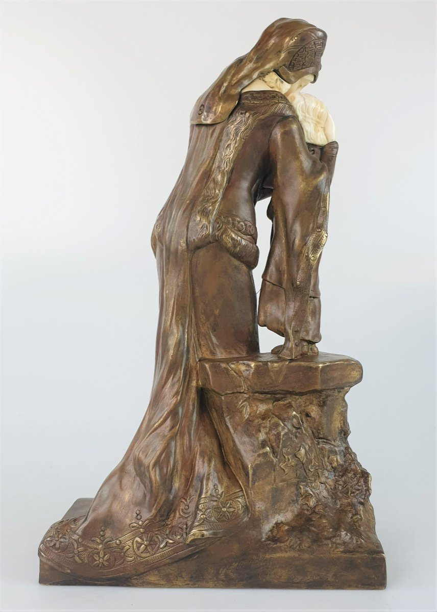 Figure En Bronze Et Ivoire Maurice Constant (1892-1970) Amour Maternel-photo-2