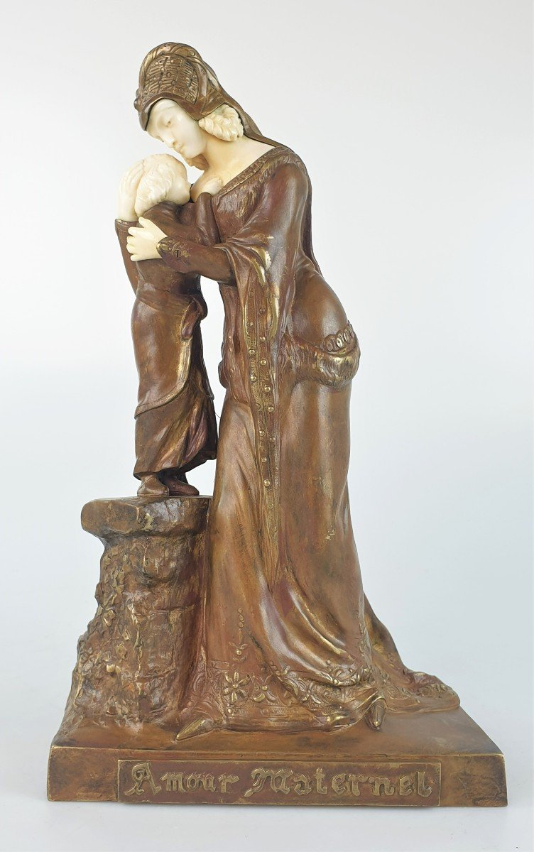 Figure En Bronze Et Ivoire Maurice Constant (1892-1970) Amour Maternel