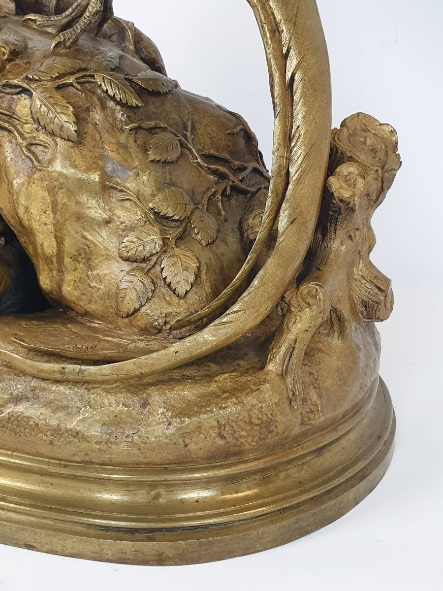 Grande Figure En Bronze Faisan Et Renard A. Dubucand 70 Cm-photo-3