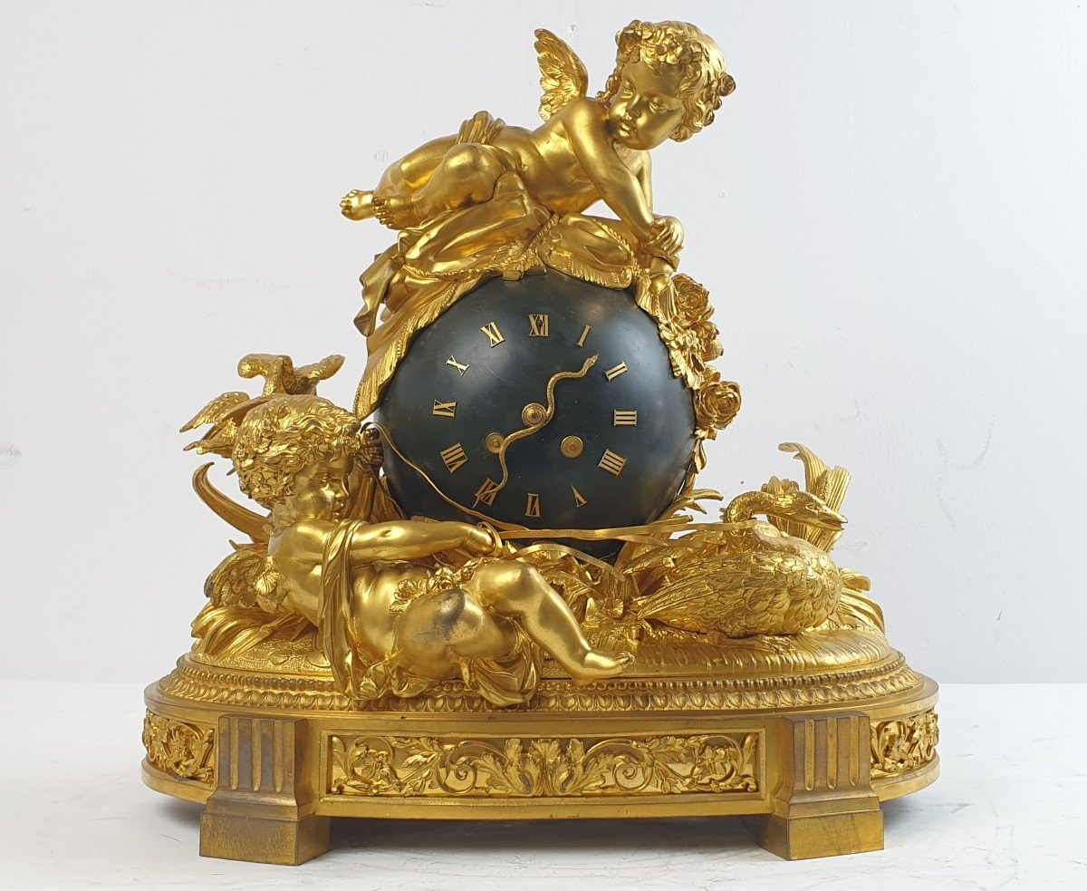 Pendulum In Dore Bronze Putti Henri Picard 19th Century