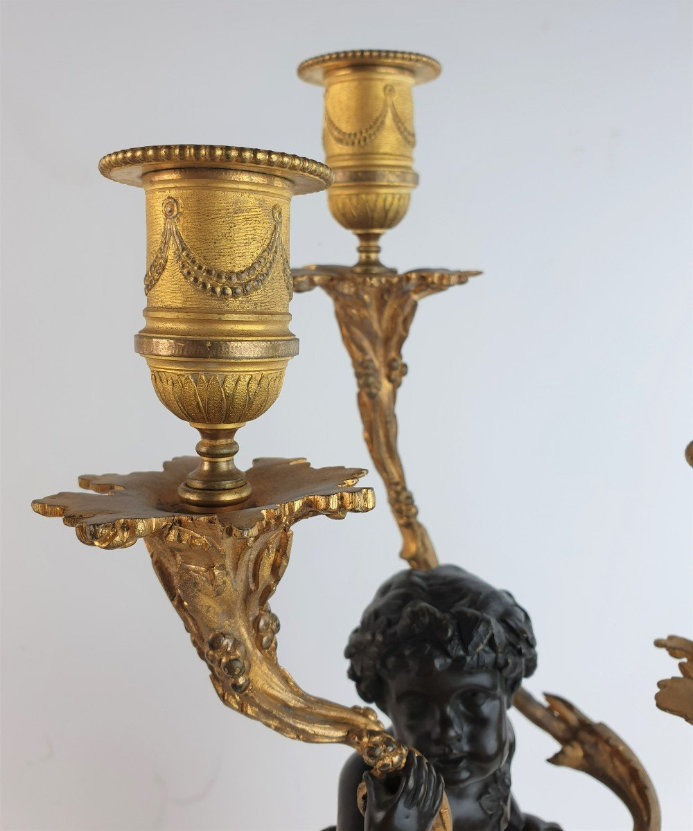 Candelabres En Clodion Bronze Marbre 19eme Siecle Figure-photo-1