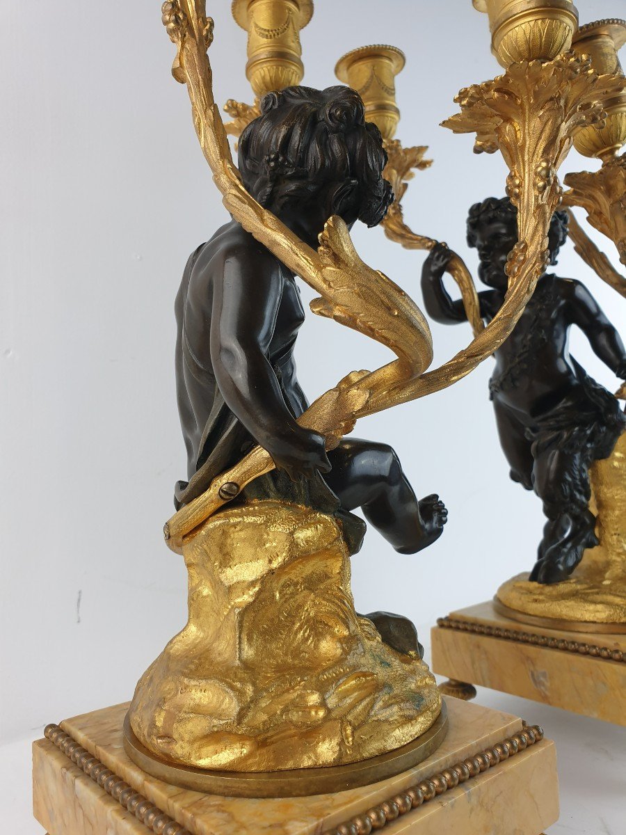 Candelabres En Clodion Bronze Marbre 19eme Siecle Figure-photo-7