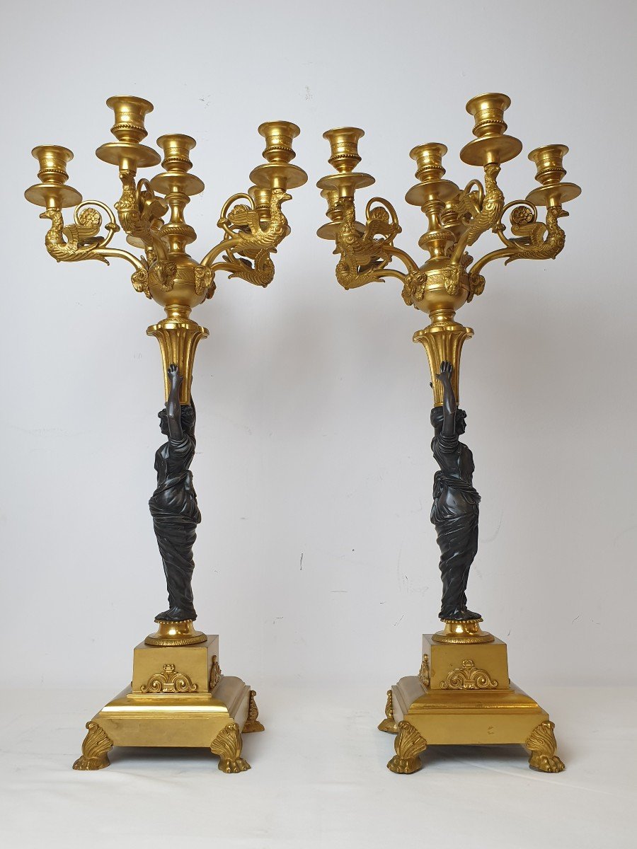 Paire De Candelabres Empire Figurale Debut 19eme Siecle-photo-2