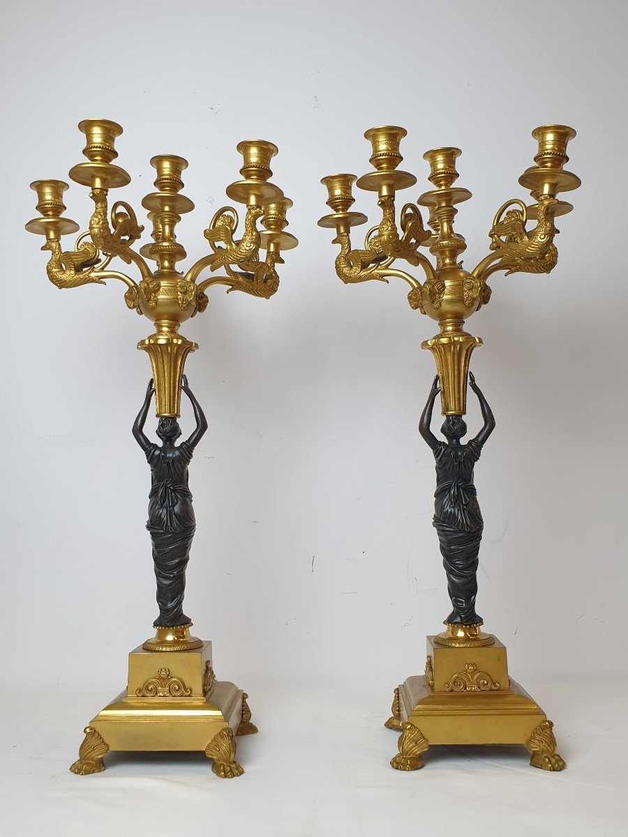 Paire De Candelabres Empire Figurale Debut 19eme Siecle-photo-3