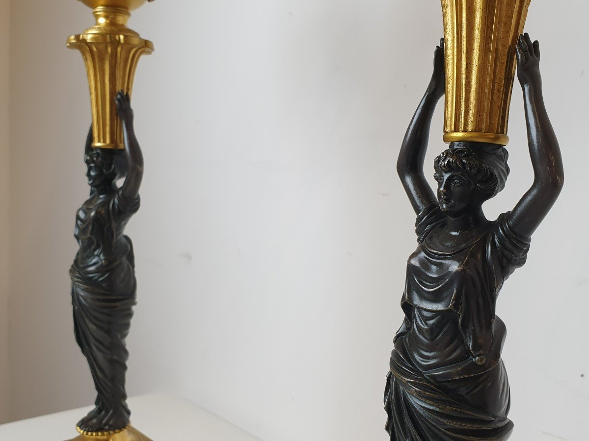 Paire De Candelabres Empire Figurale Debut 19eme Siecle-photo-1