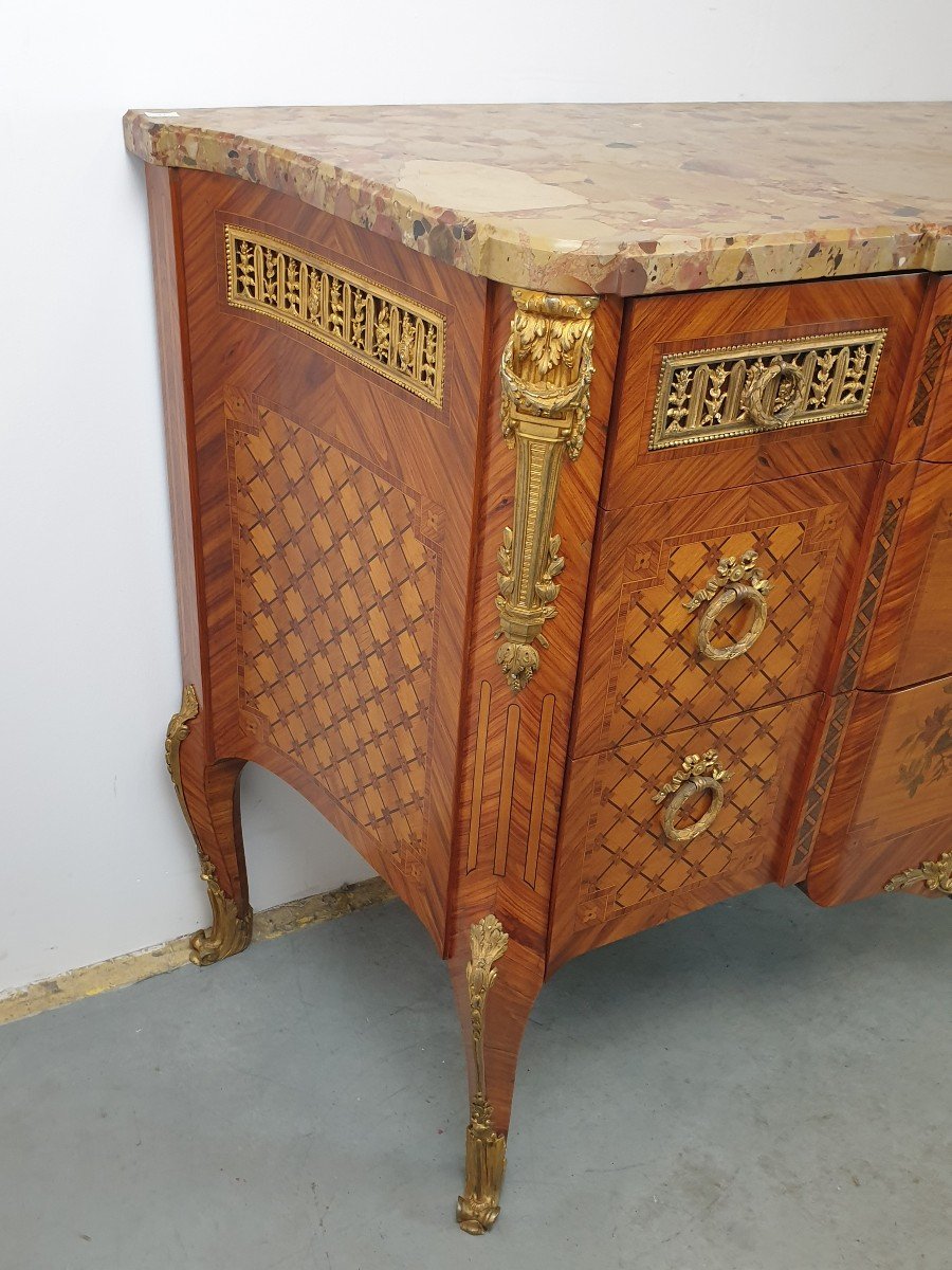 Commode Louis XVI Style Marquetry Bronze Dore 19th-photo-4