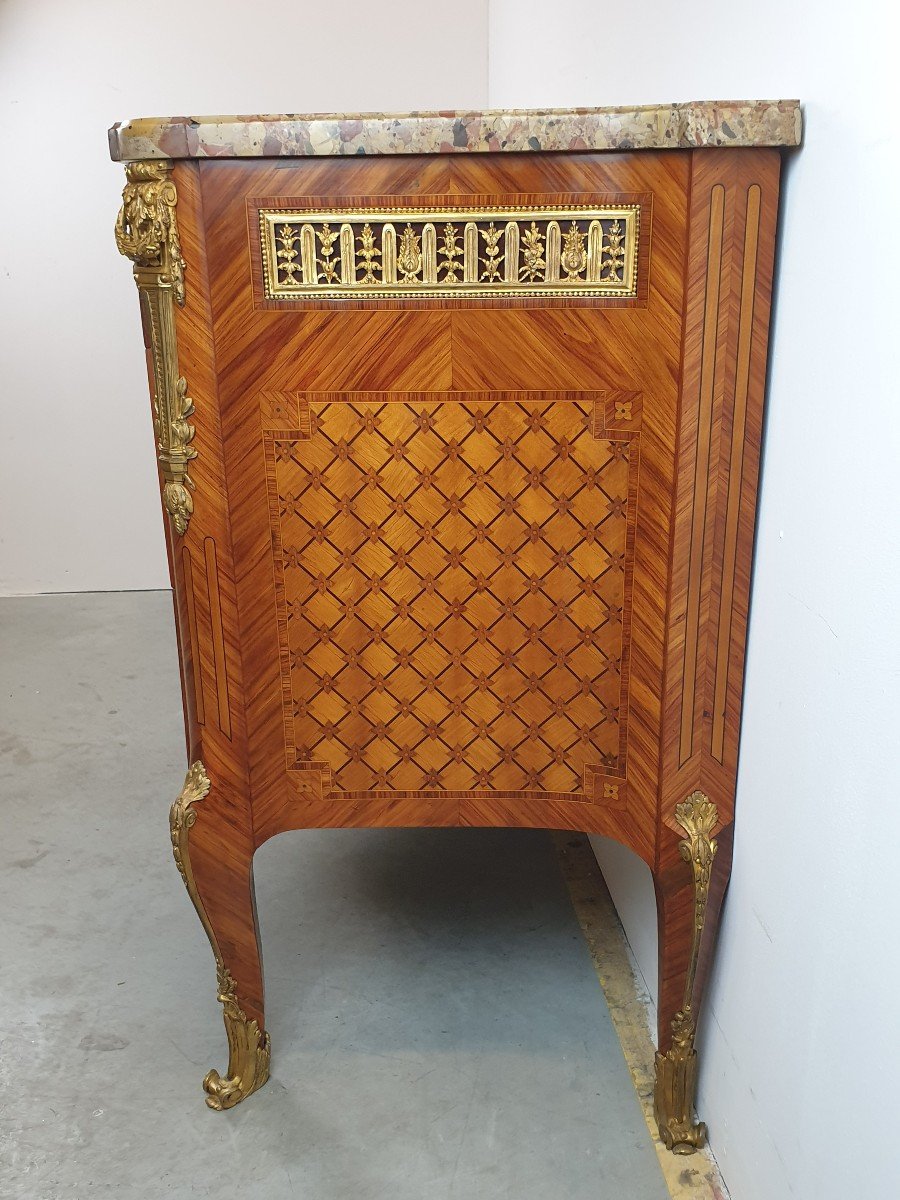 Commode Louis XVI Style Marquetry Bronze Dore 19th-photo-5