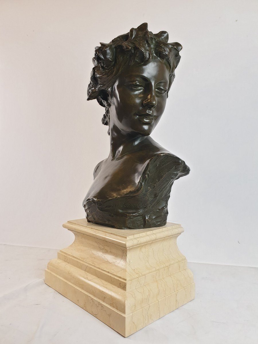 Bronze Bust Of Young Woman J. Lambeaux-photo-2