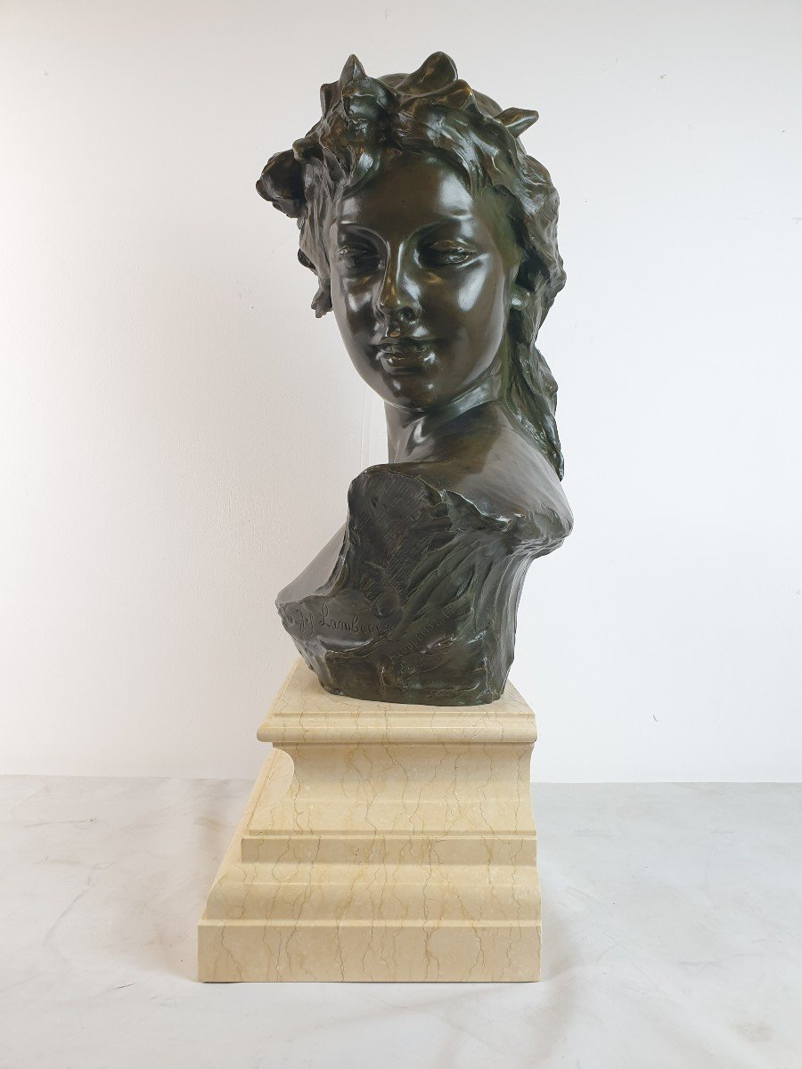 Bronze Bust Of Young Woman J. Lambeaux-photo-3