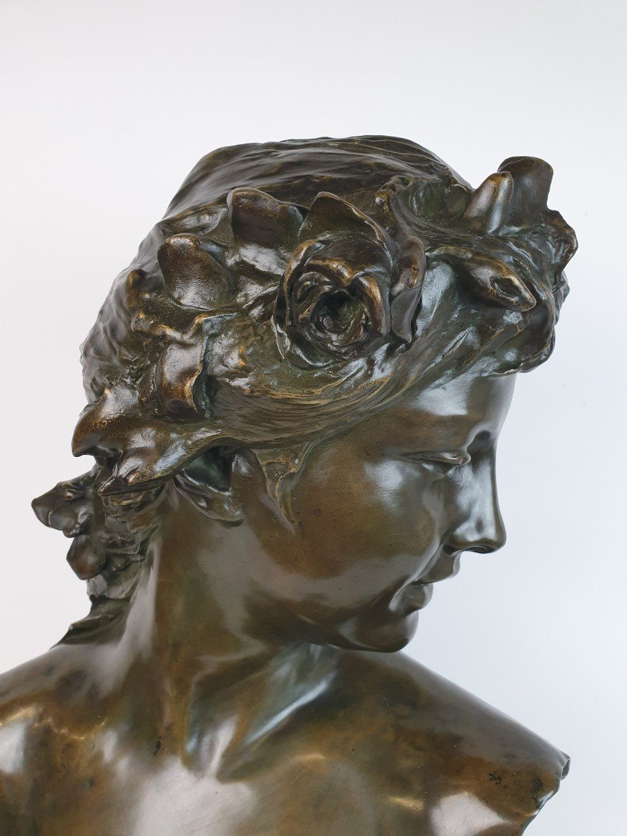 Bronze Bust Of Young Woman J. Lambeaux-photo-1