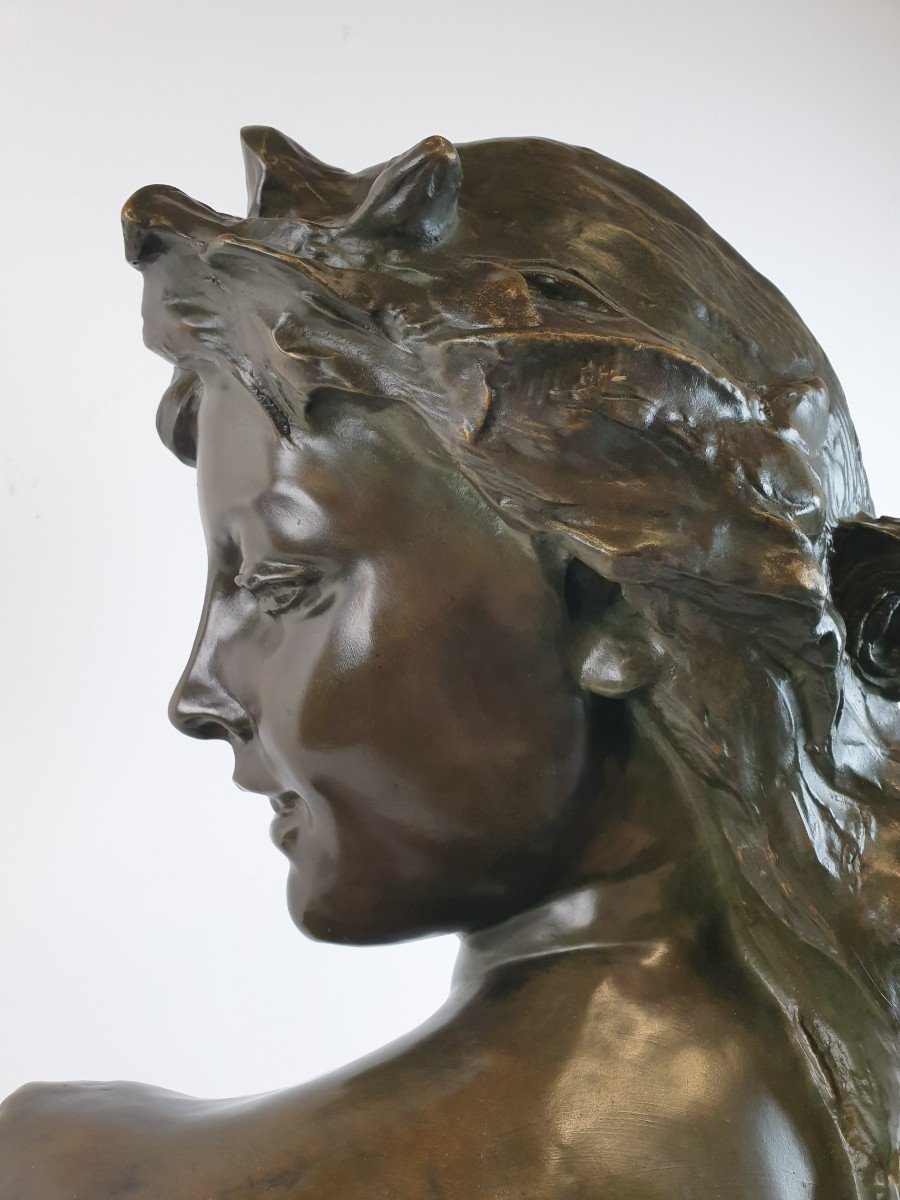 Bronze Bust Of Young Woman J. Lambeaux-photo-6