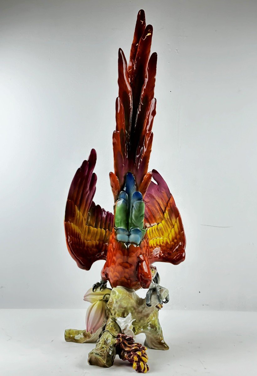 Porcelain Red Parrot Figurine 69 Cm Hutschenreuther Germany-photo-3