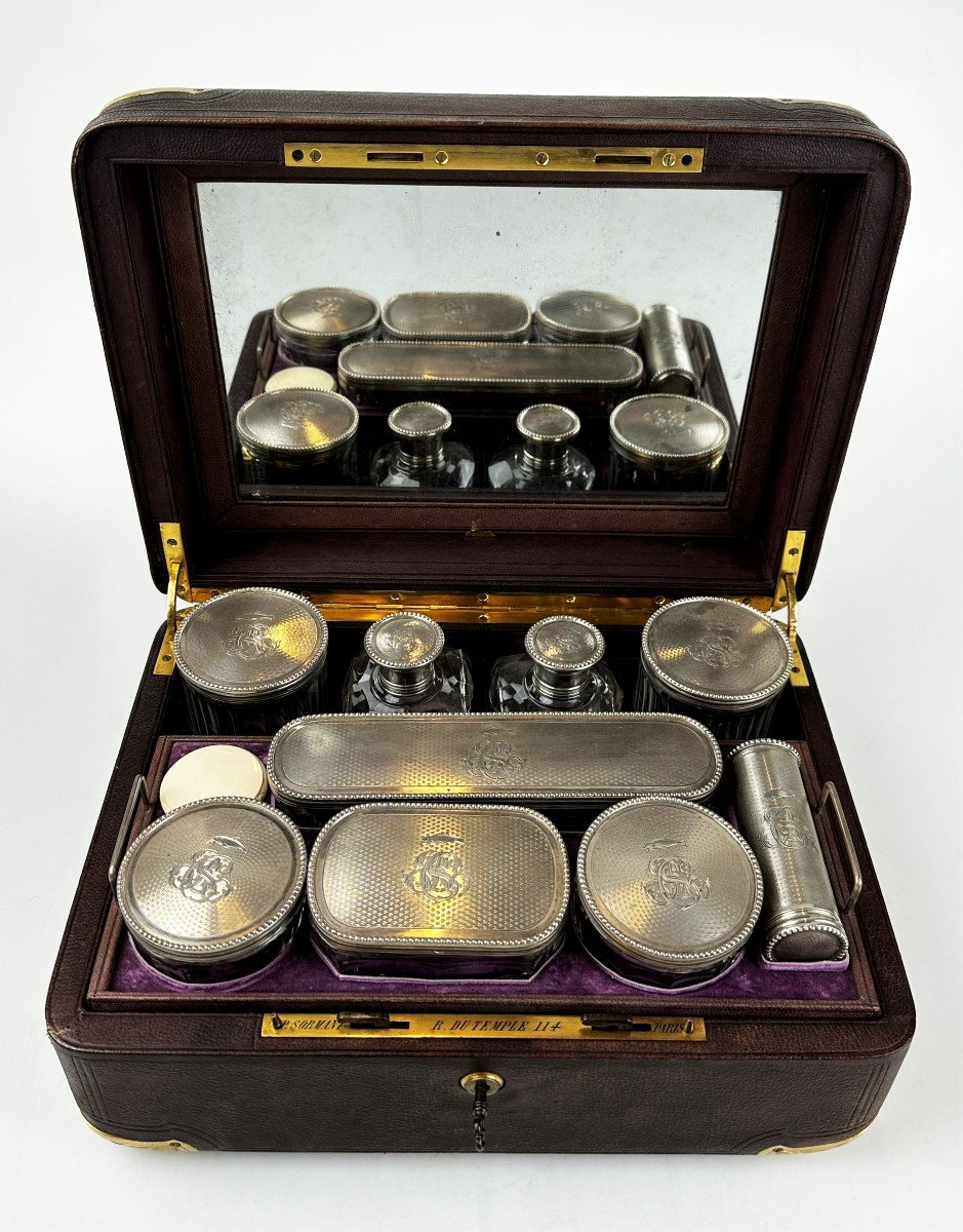 Silver Leather Toiletry Set Signed Sormani For Men Napoleon III