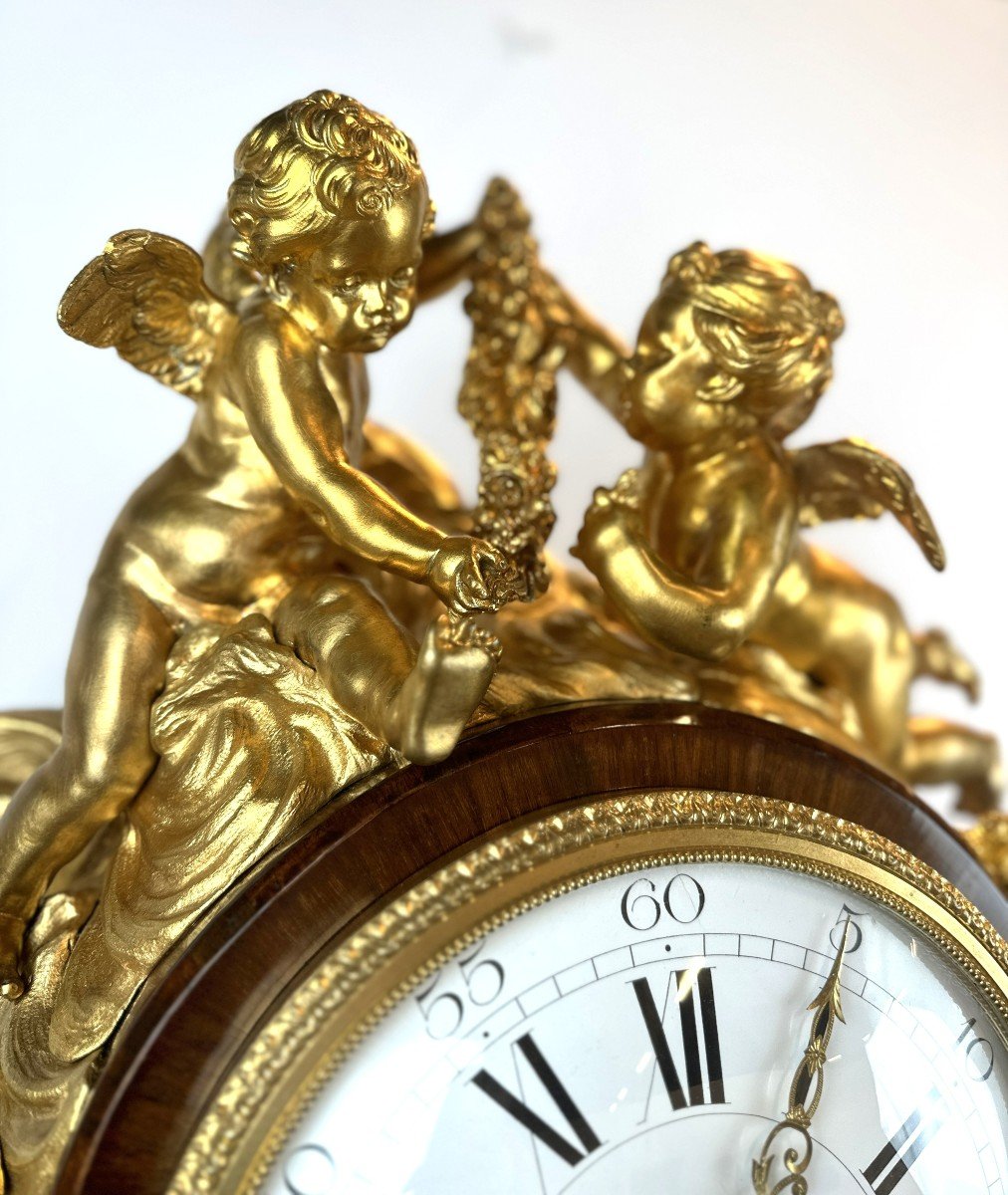 Horloge De Parquet Louis XVI signee E. Khan apres Jean-Henri Riesener 230 Cm-photo-7