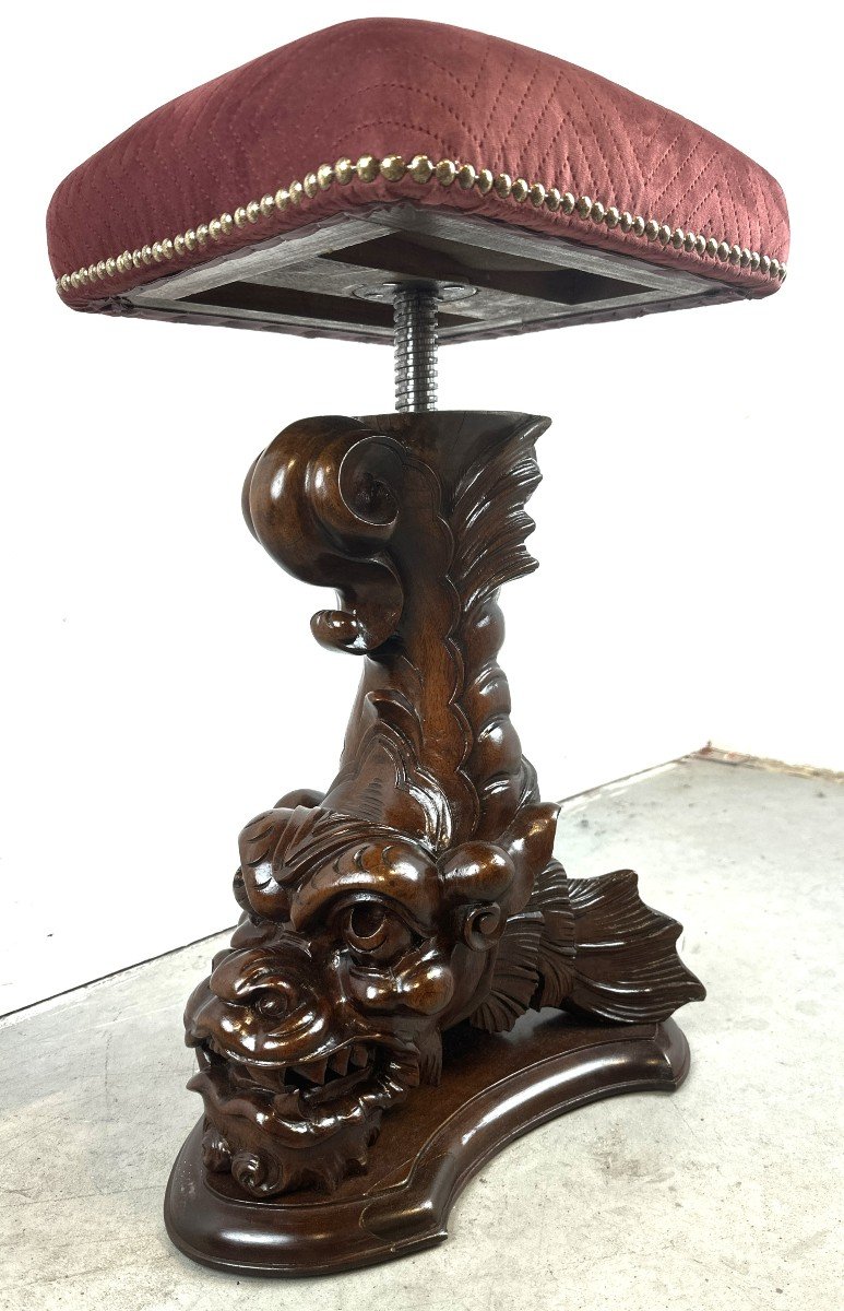 Carved Piano Stool In Mahogany 19th Century-photo-6