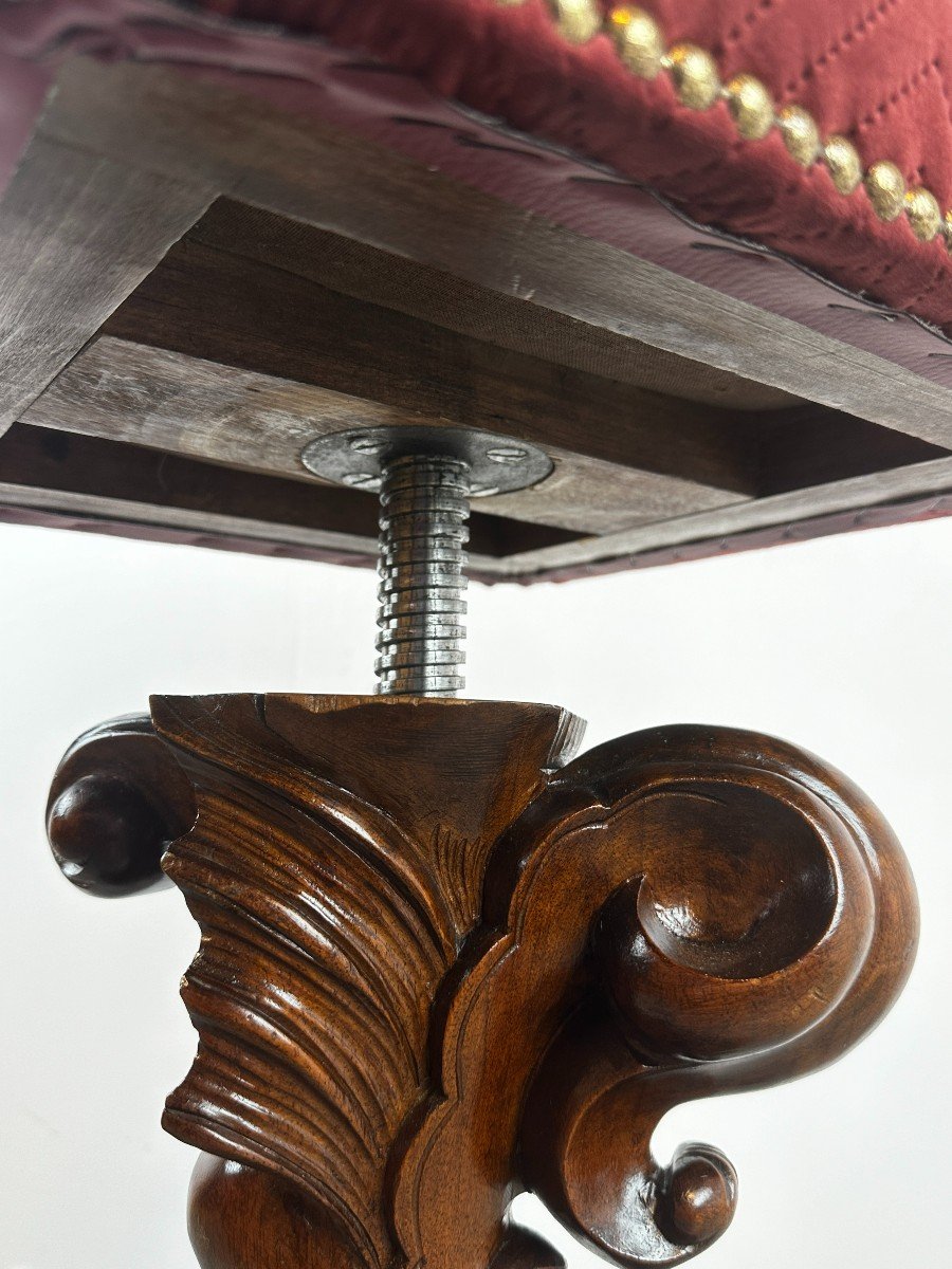 Carved Piano Stool In Mahogany 19th Century-photo-8