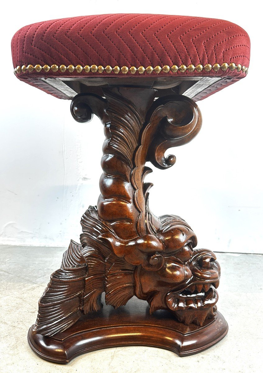 Carved Piano Stool In Mahogany 19th Century