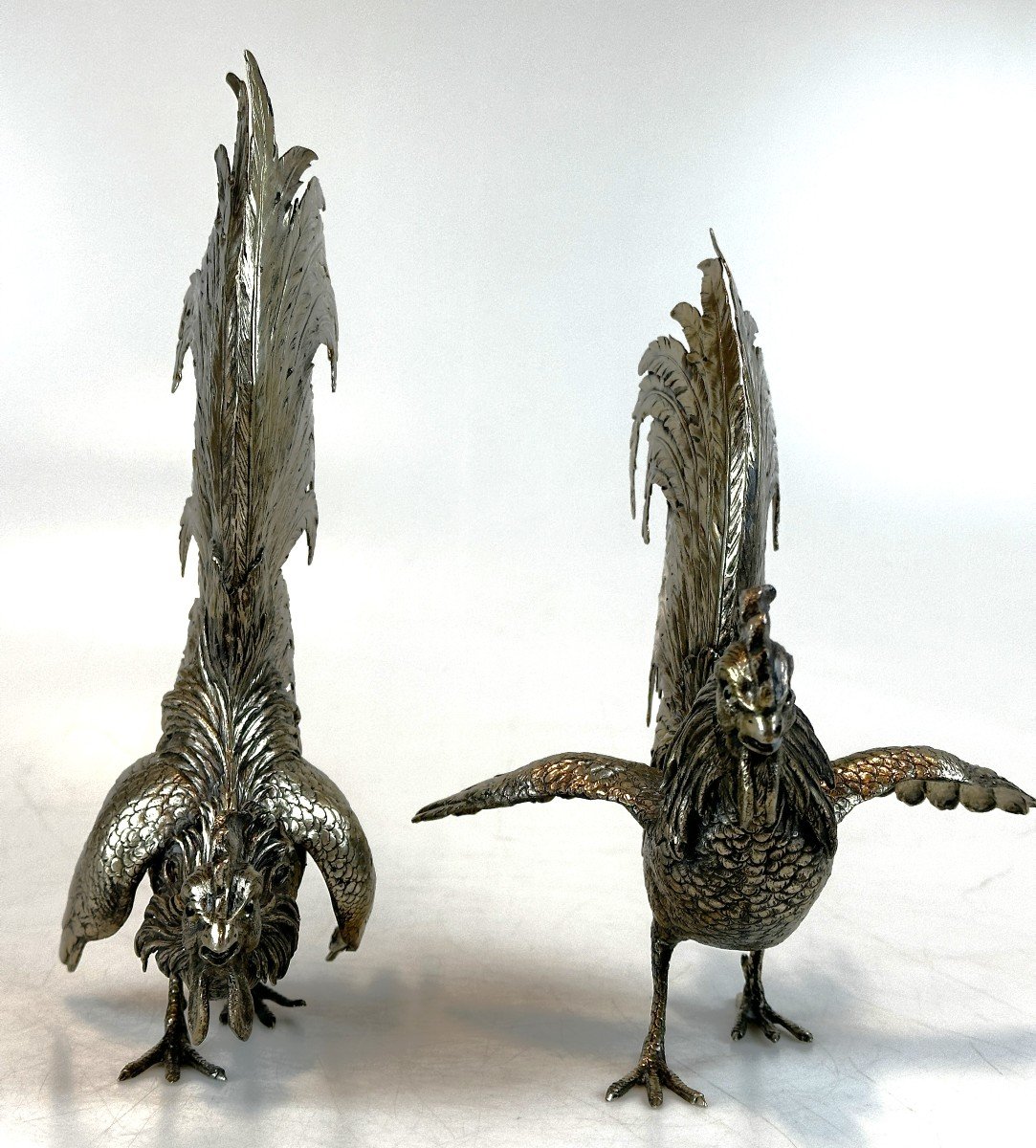Large Pair Of Silver Roosters 1.05kg-photo-6