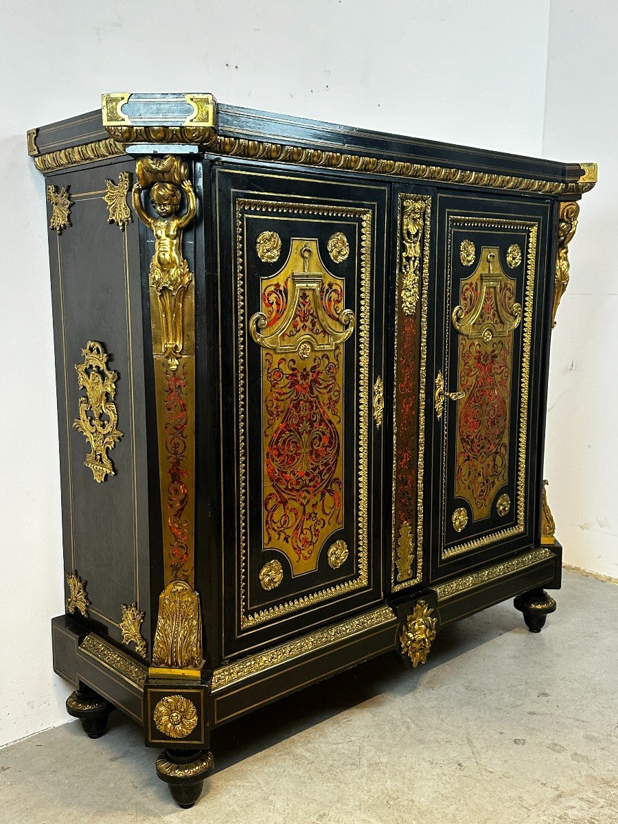 Support Cabinet Signed Caillaoux In Boulle Marquetry Dore Bronze Monbro 1850-photo-3