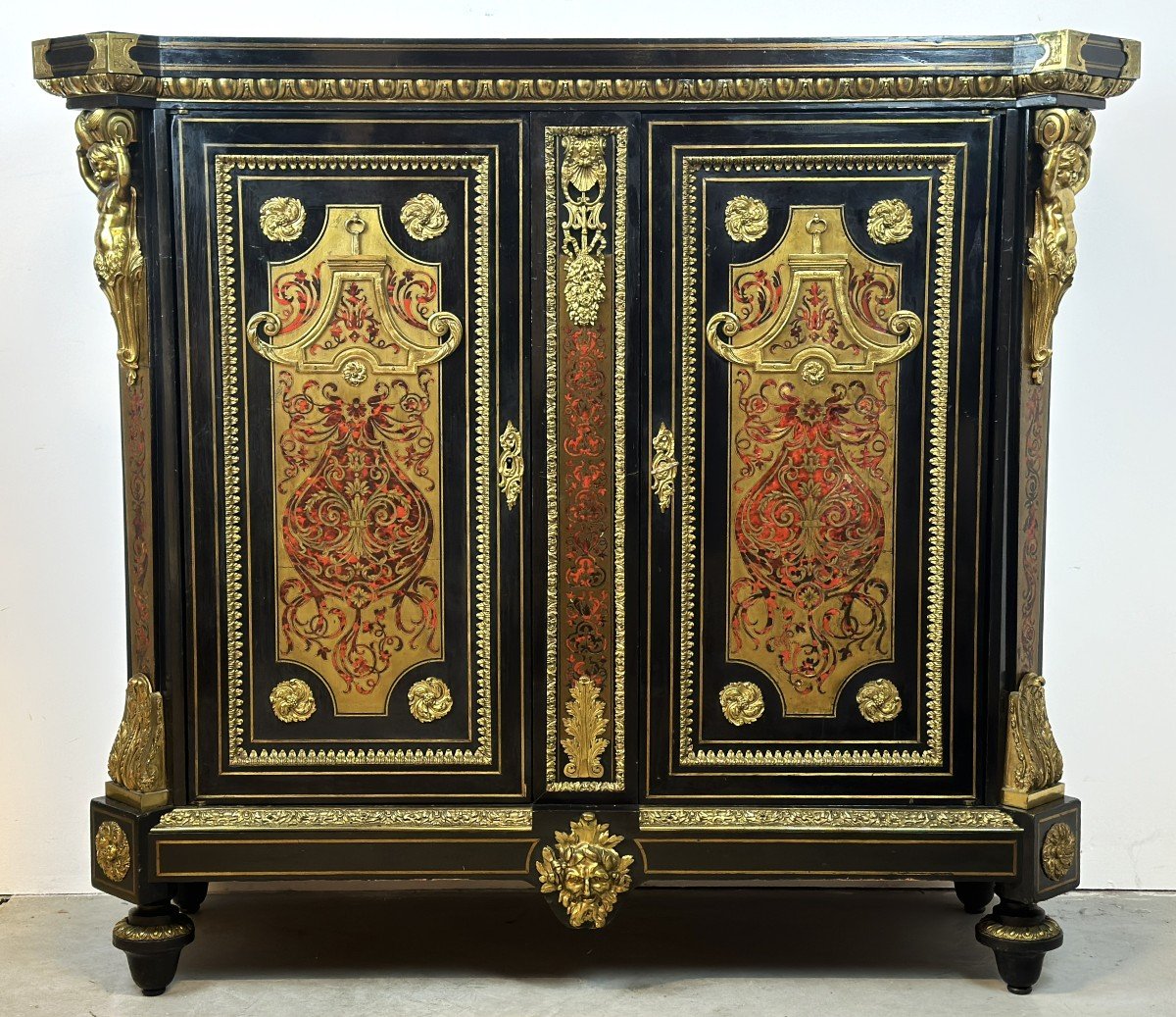 Support Cabinet Signed Caillaoux In Boulle Marquetry Dore Bronze Monbro 1850