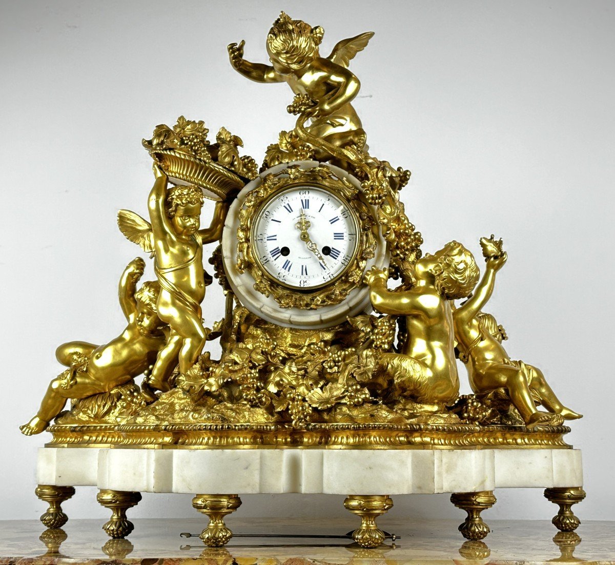 Important Lerolle Freres Clock 5 Putti Figures 19th Century 