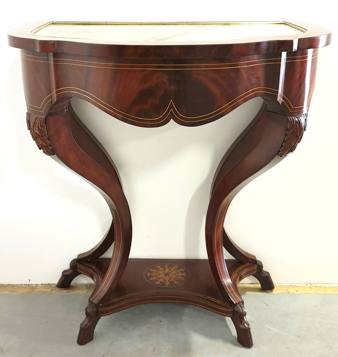 Mahogany Marble Marquetry Wall Console 19th Century-photo-1