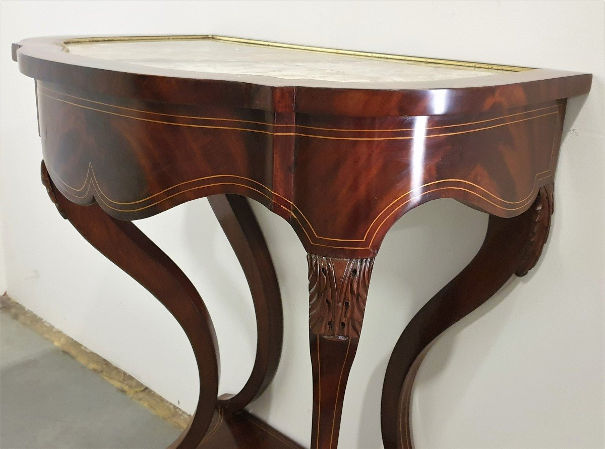 Mahogany Marble Marquetry Wall Console 19th Century-photo-7