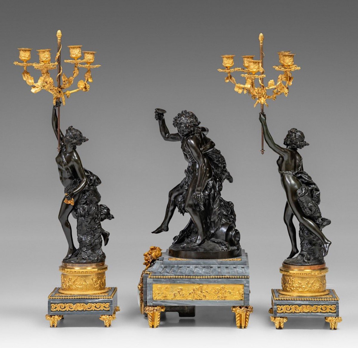 Clodion And Deniere Clockset Bronze Marble 19th-photo-6