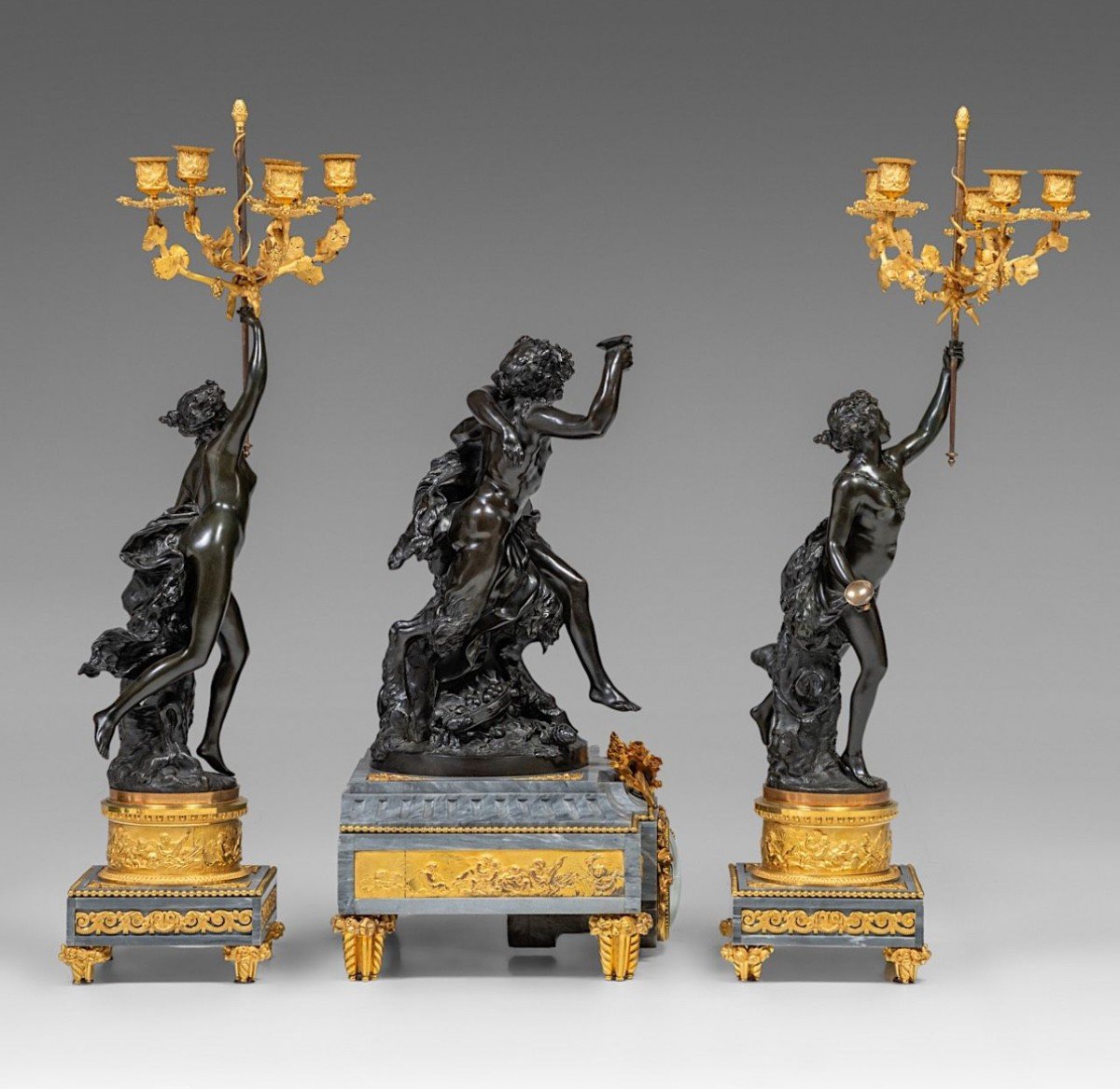 Clodion And Deniere Clockset Bronze Marble 19th-photo-8