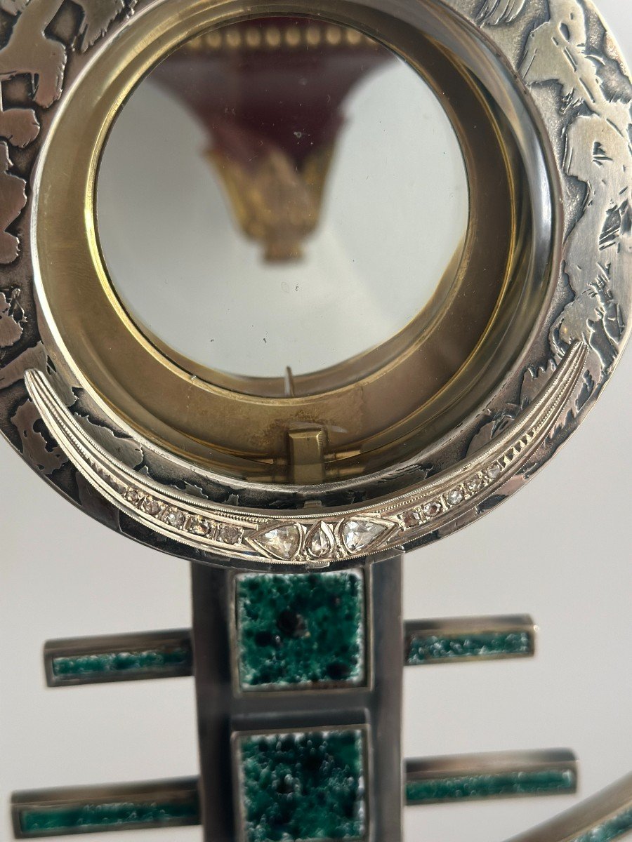 Ostensoir Art Déco En Argent Massif Avec Diamants-photo-4
