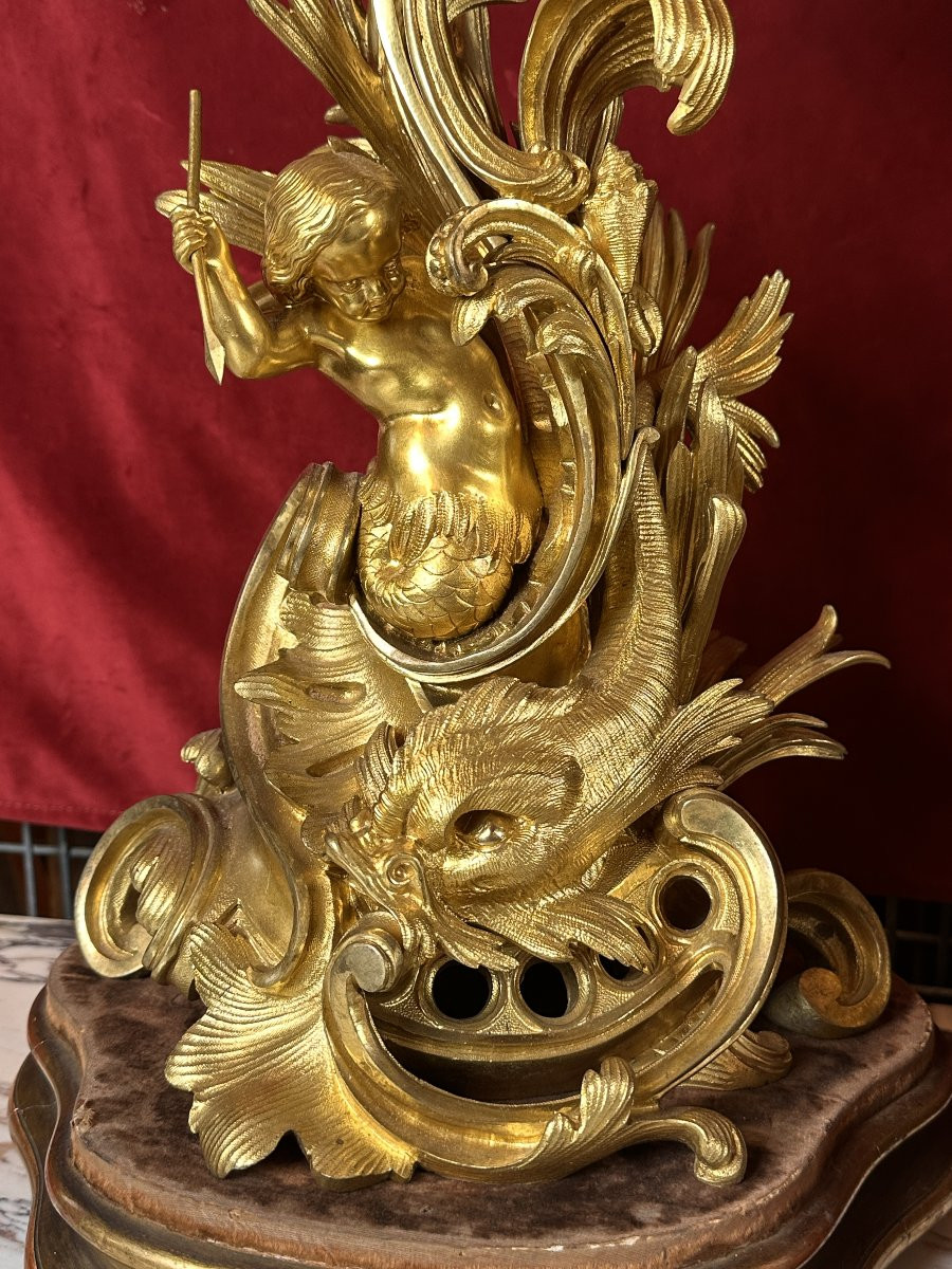 Le Triomphe De Neptune Et Amphitrite - Importante Garniture En Bronze Doré-photo-3