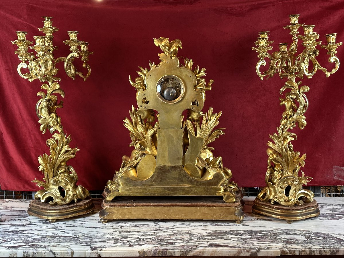 Le Triomphe De Neptune Et Amphitrite - Importante Garniture En Bronze Doré-photo-8