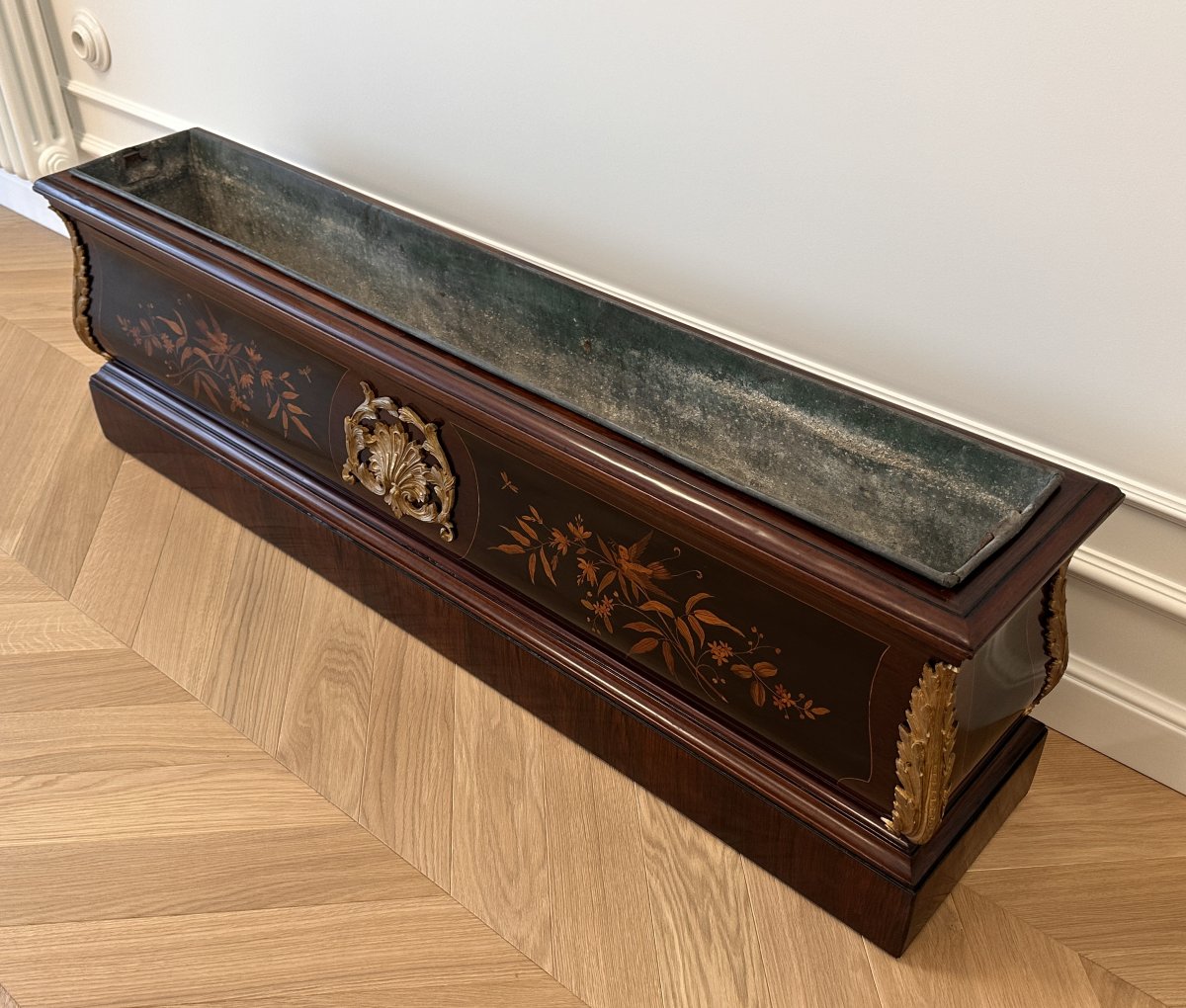 Grande Jardinière en Napoléon III Marqueterie Bronze Dore-photo-3