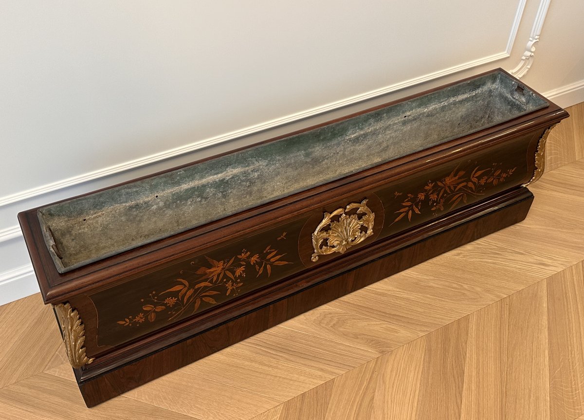Grande Jardinière en Napoléon III Marqueterie Bronze Dore-photo-8