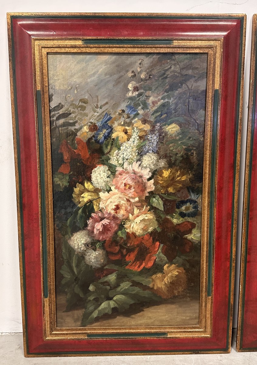  Pair Of Flemish Style Still Lifes  Napoleon III Oil On Panel 19th Century-photo-2