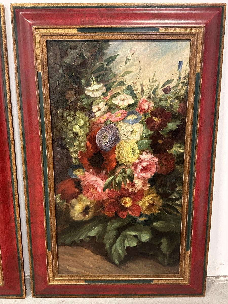  Pair Of Flemish Style Still Lifes  Napoleon III Oil On Panel 19th Century-photo-3