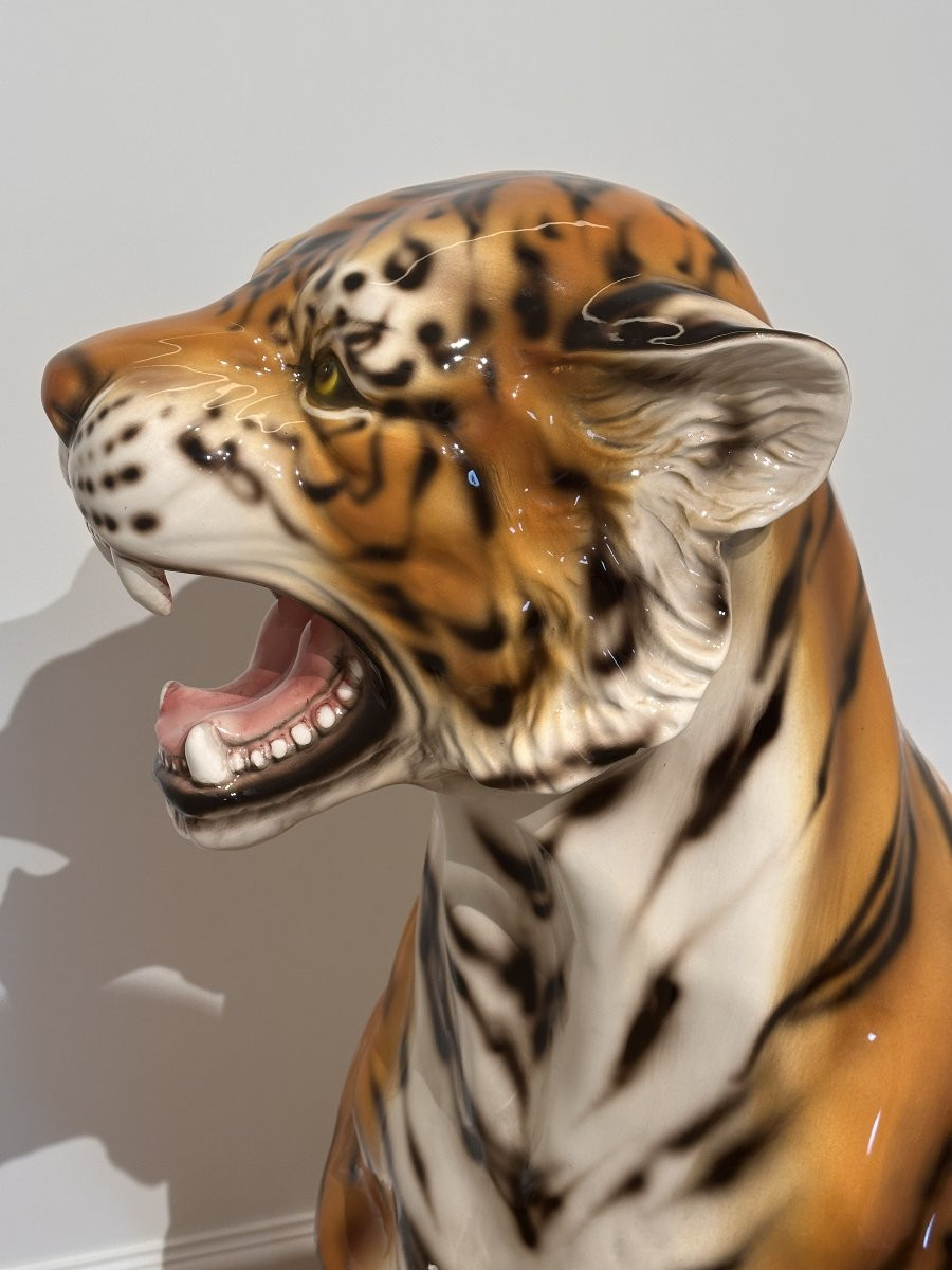 Large Porcelain Tiger Figure Italy 20th Century-photo-3