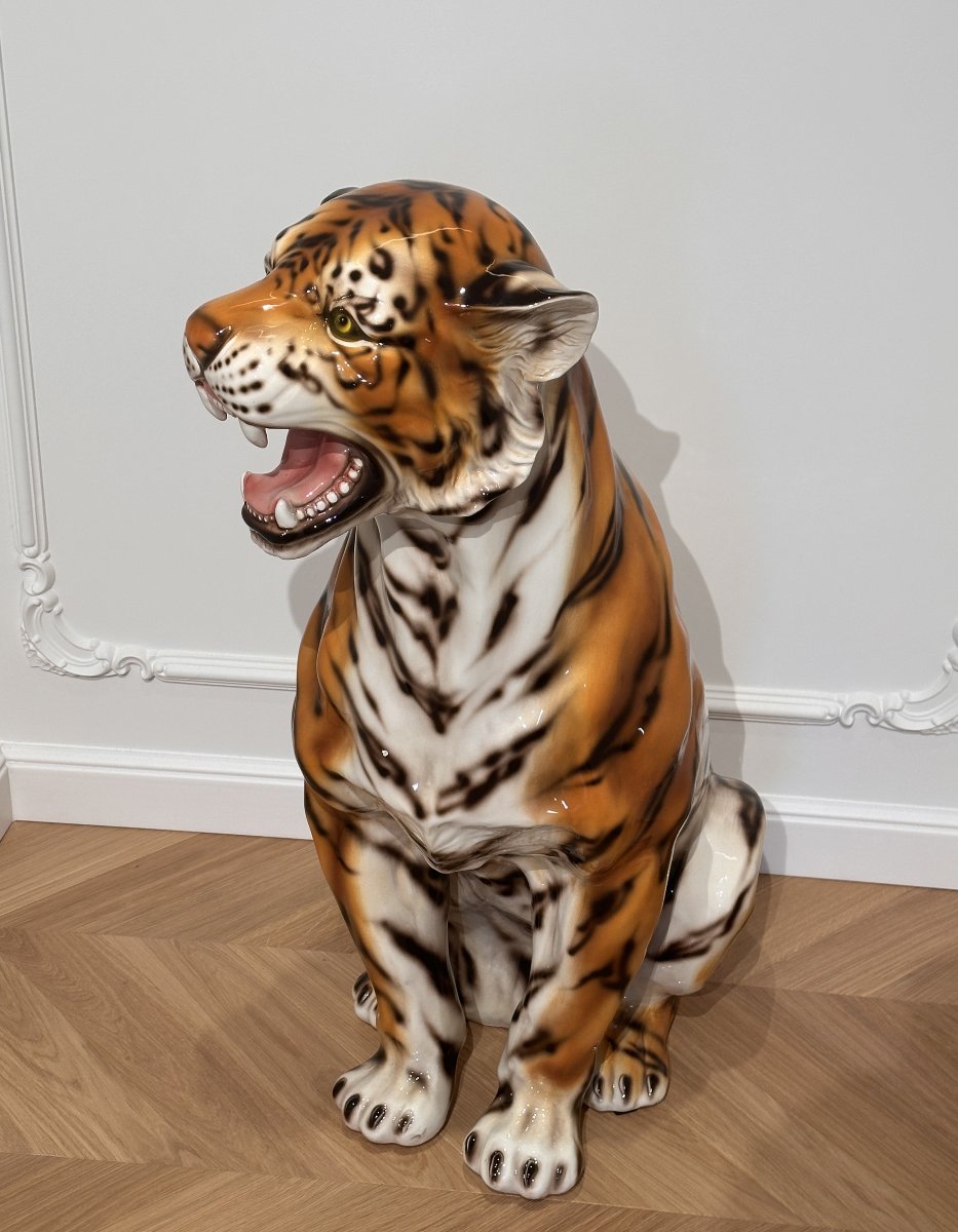 Large Porcelain Tiger Figure Italy 20th Century-photo-4