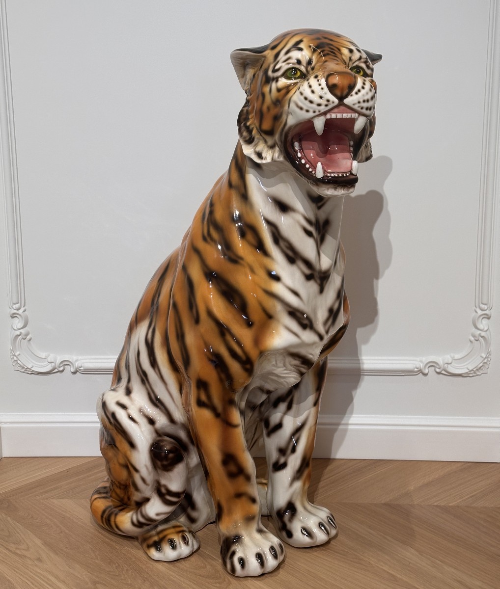Large Porcelain Tiger Figure Italy 20th Century