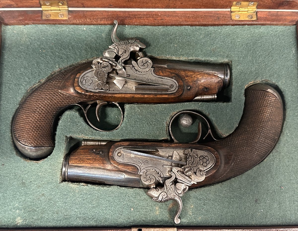Pair Of Spanish Percussion Pistols, Early 19th Century-photo-2