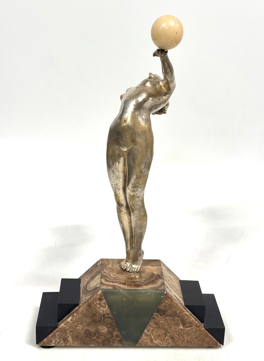 Art Deco Silvered Bronze And Onyx Dancer Figurine 1920-1930-photo-2