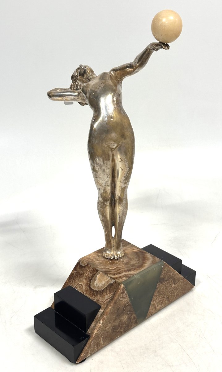 Art Deco Silvered Bronze And Onyx Dancer Figurine 1920-1930-photo-3