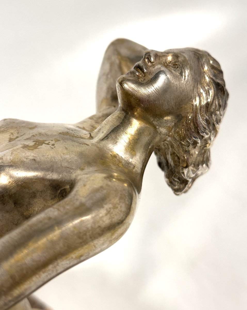 Art Deco Silvered Bronze And Onyx Dancer Figurine 1920-1930-photo-3