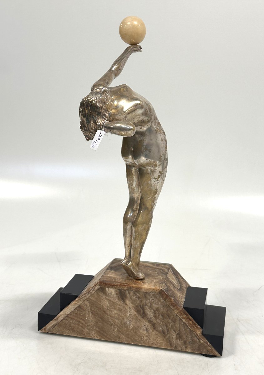 Art Deco Silvered Bronze And Onyx Dancer Figurine 1920-1930-photo-4