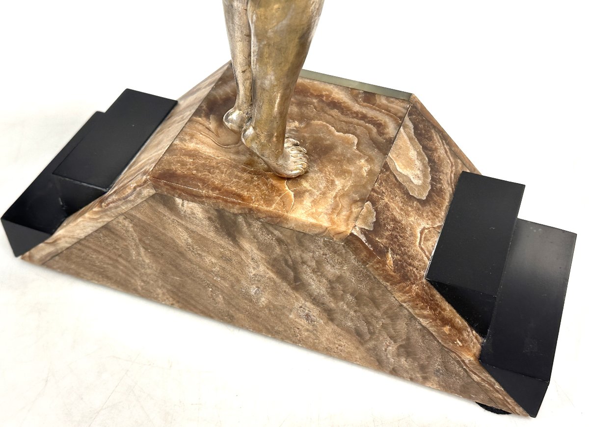 Art Deco Silvered Bronze And Onyx Dancer Figurine 1920-1930-photo-5