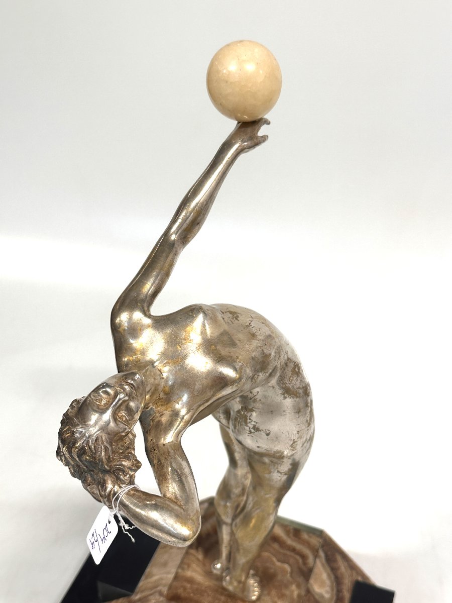 Art Deco Silvered Bronze And Onyx Dancer Figurine 1920-1930-photo-6