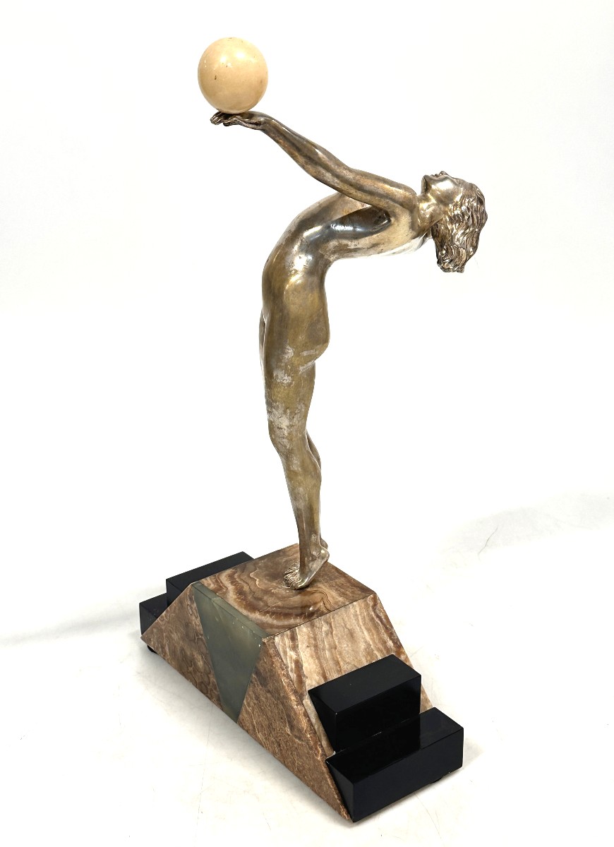 Art Deco Silvered Bronze And Onyx Dancer Figurine 1920-1930